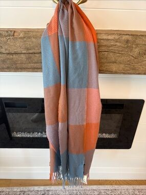 Cherie Bliss - Colorblock Fringe Scarf in Orange, Blue, Pink